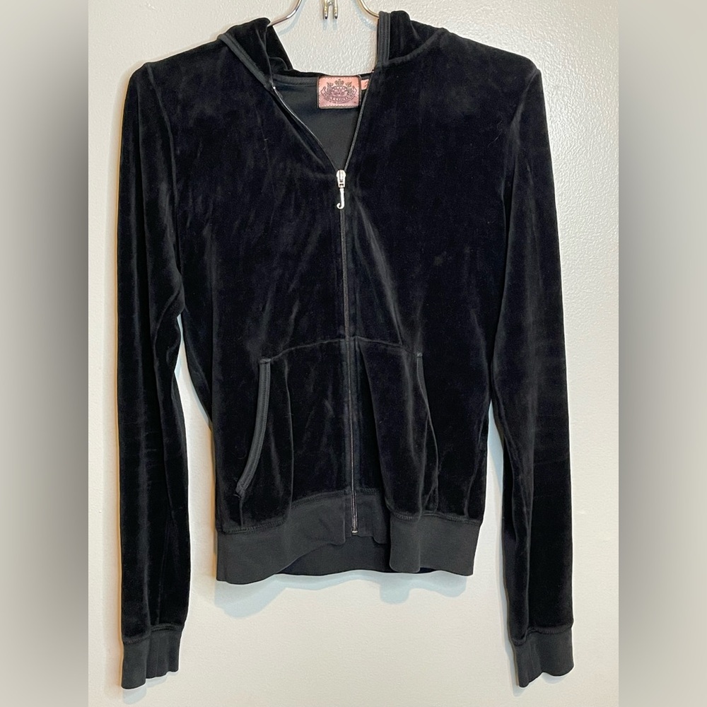 Juicy Couture Black Velvet Hoodie Jacket Size M EUC